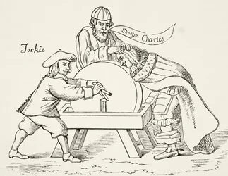 O rei Carlos I, no rebolo da intolerância escocesa presbiteriana, de A História Nacional e Doméstica da Inglaterra, de William Hickman Smith Aubrey (1858-1916) publicou Londres, c.1890
